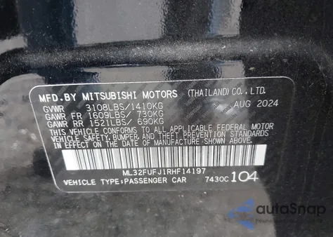 2024 Mitsubishi Mirage G4 Black Edition z USA, uszkodzony, nr VIN ML32FUFJ1RHF14197